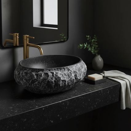 REA-U0634 - Countertop washbasin MIKA GABRO 38x50 cm black/stone-effect