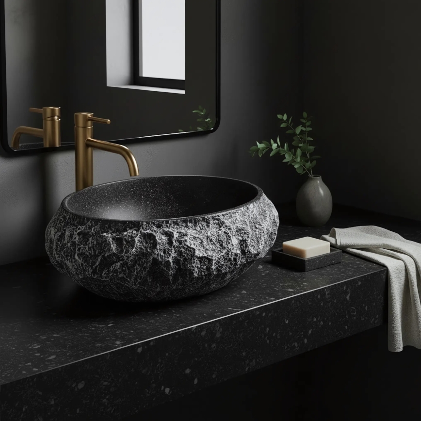 REA-U0634 - Countertop washbasin MIKA GABRO 38x50 cm black/stone-effect