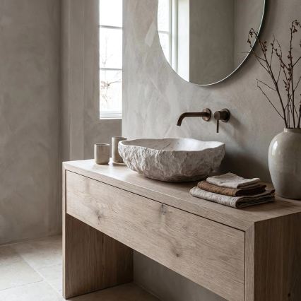 REA-U0642 - ISLA Countertop Basin 37 x 49 cm white / beige / stone-effect