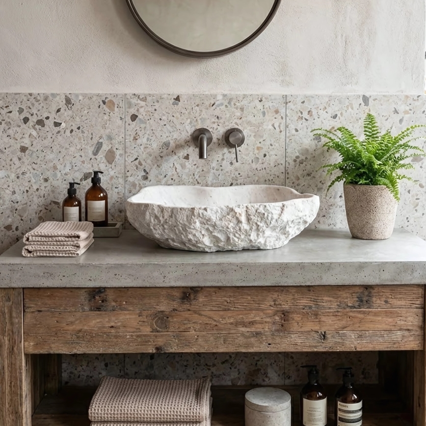 REA-U0642 - ISLA Countertop Basin 37 x 49 cm white / beige / stone-effect