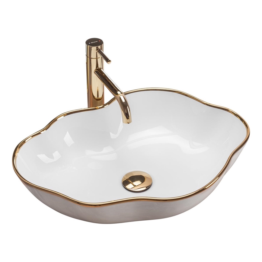 REA-U0696 - Countertop-mounted washbasin PEARL 38x50,5 cm ceramic/glossy white/gold