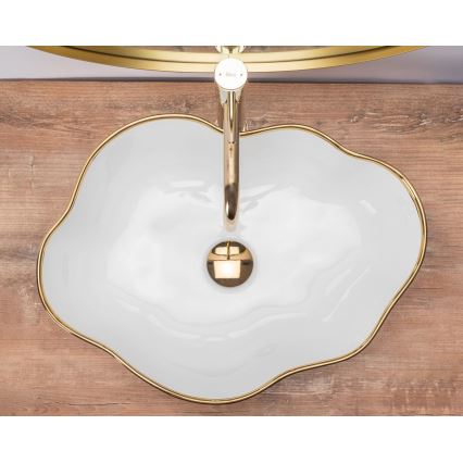 REA-U0696 - Countertop-mounted washbasin PEARL 38x50,5 cm ceramic/glossy white/gold