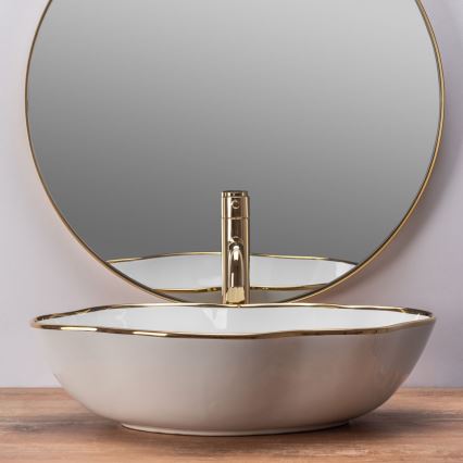 REA-U0696 - Countertop-mounted washbasin PEARL 38x50,5 cm ceramic/glossy white/gold