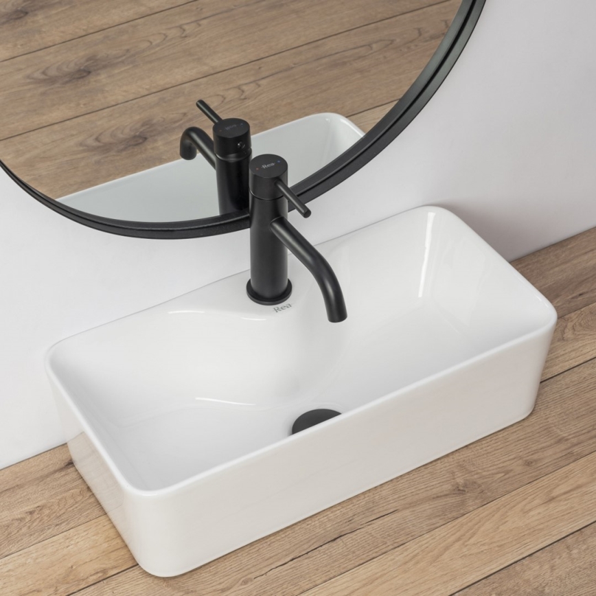 REA-U0699 - MERY Countertop Basin 25 x 50.5 cm, Ceramic/Glossy White