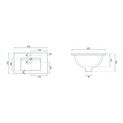 REA-U0786 - DAFNE recessed washbasin 47 x 62 cm, ceramic / glossy white