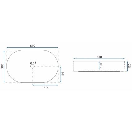 REA-U1055 - NADIA Countertop Basin 38.5x61 cm Ceramic/Glossy White