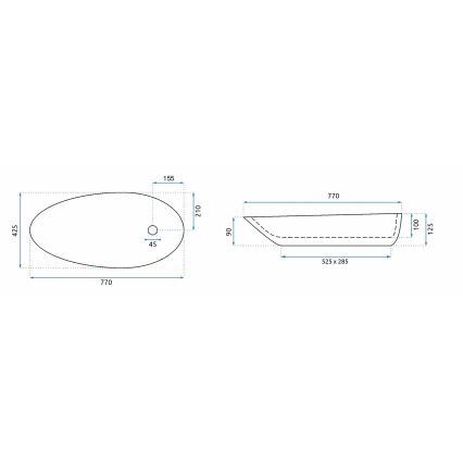 REA-U1500 - GRETA Countertop Washbasin 42.5 x 77 cm, ceramic / glossy white