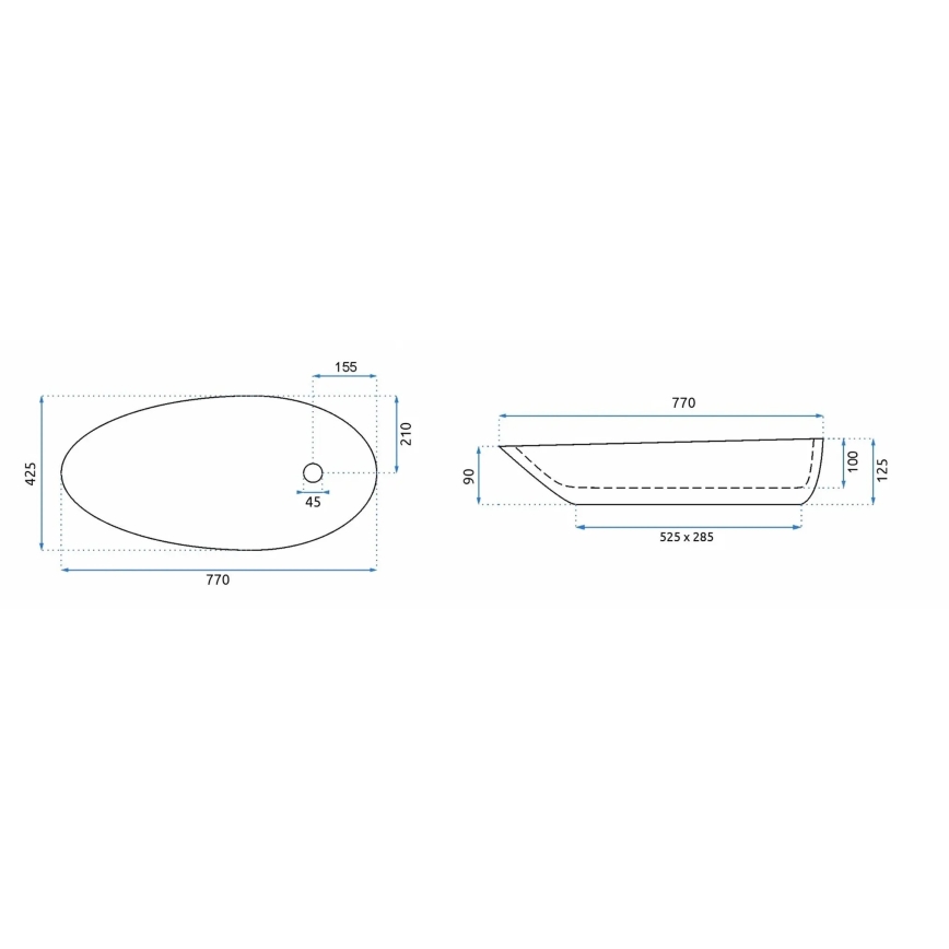 REA-U1500 - GRETA Countertop Washbasin 42.5 x 77 cm, ceramic / glossy white