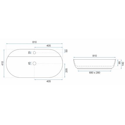 REA-U2541 - AURA Countertop Washbasin 41x81 cm ceramic/glossy white