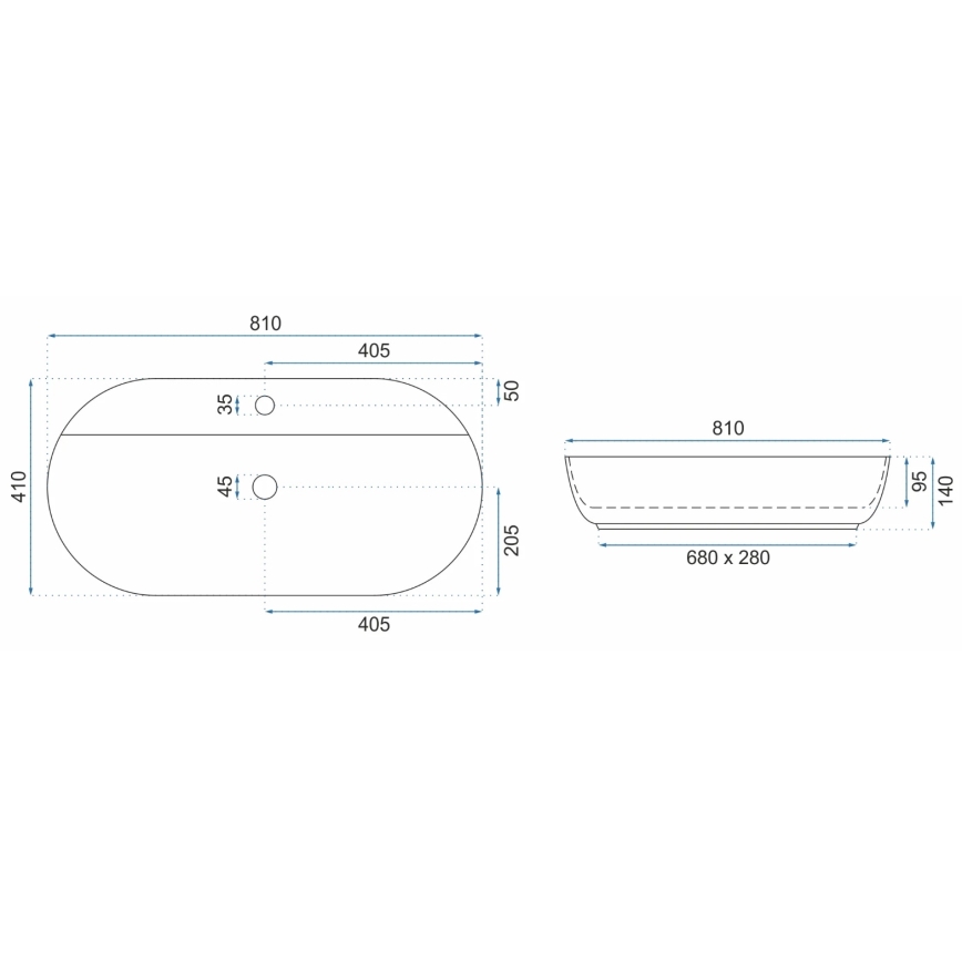 REA-U2541 - AURA Countertop Washbasin 41x81 cm ceramic/glossy white