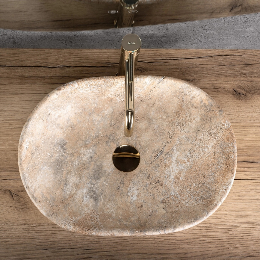 REA-U3000 - AMELIA countertop basin 34.5 x 48 cm ceramic/beige/stone-effect
