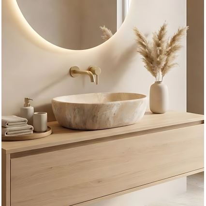 REA-U3000 - AMELIA countertop basin 34.5 x 48 cm ceramic/beige/stone-effect