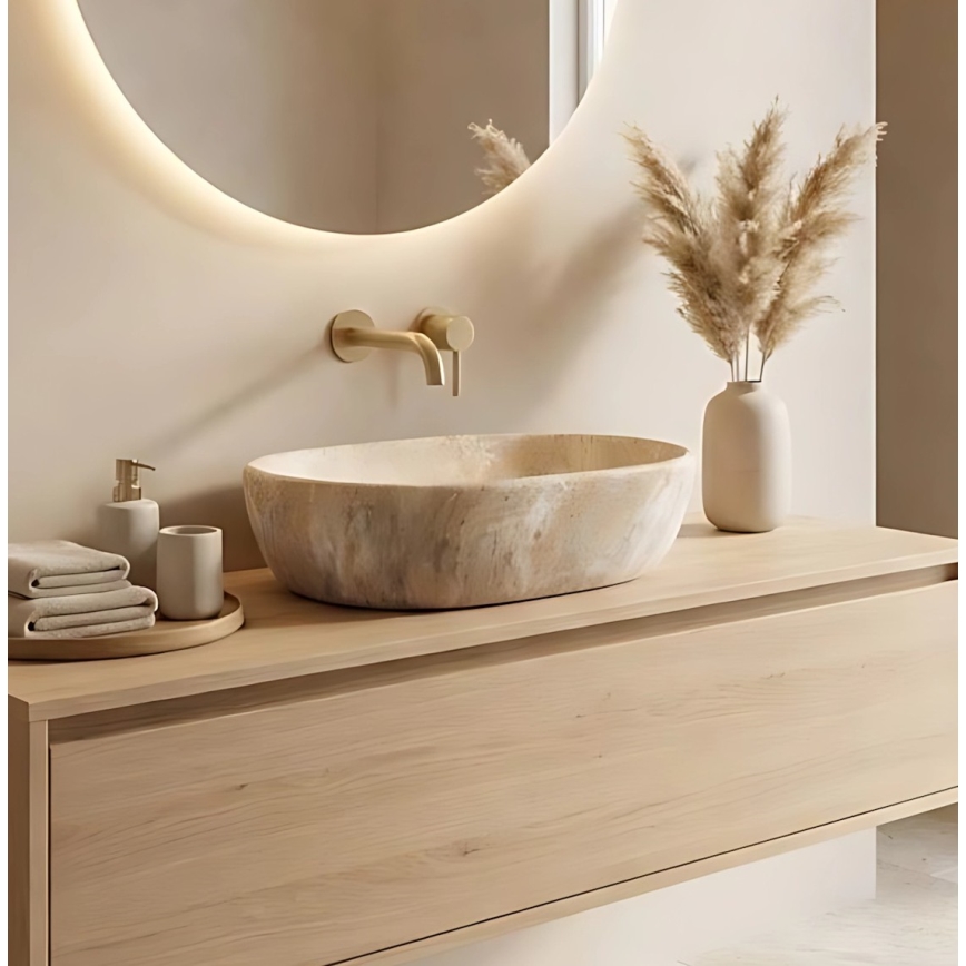 REA-U3000 - AMELIA countertop basin 34.5 x 48 cm ceramic/beige/stone-effect