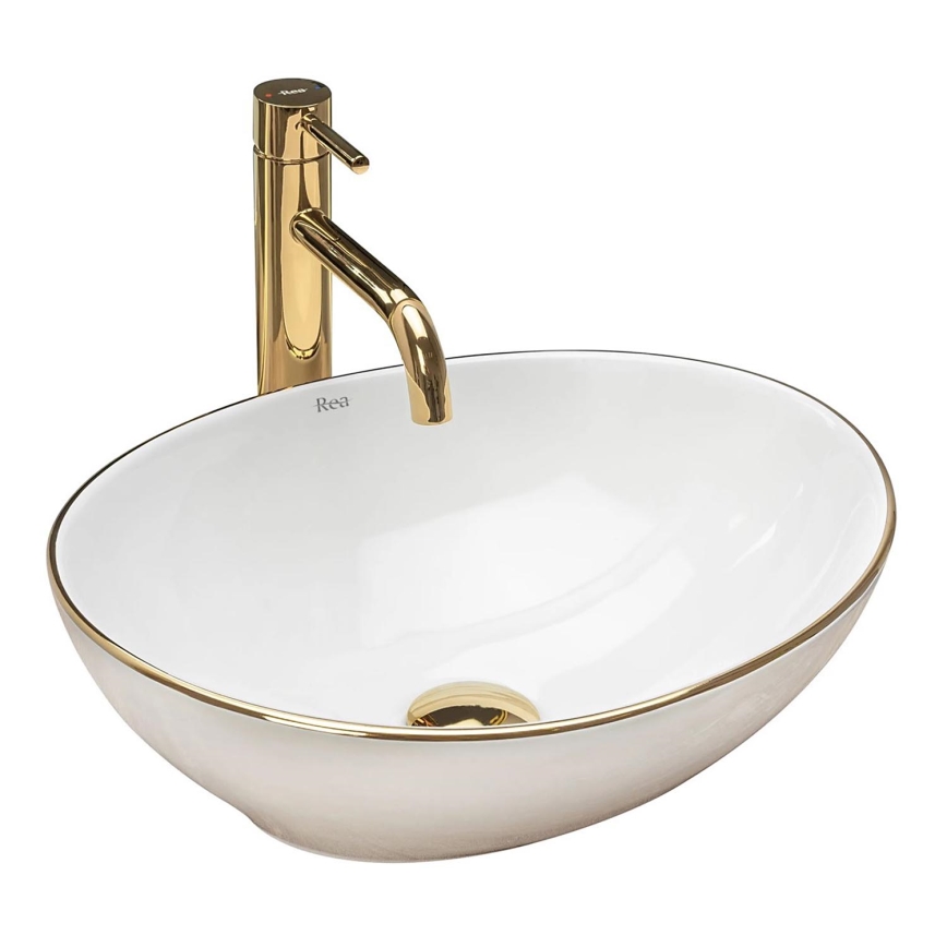 REA-U3287 - SOFIA Countertop Basin 34.5 x 41 cm Ceramic/Glossy White/Gold