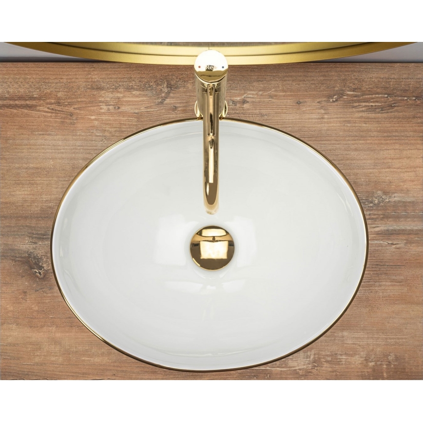 REA-U3287 - SOFIA Countertop Basin 34.5 x 41 cm Ceramic/Glossy White/Gold