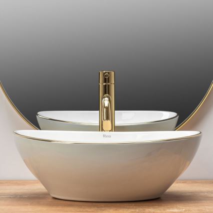 REA-U3287 - SOFIA Countertop Basin 34.5 x 41 cm Ceramic/Glossy White/Gold