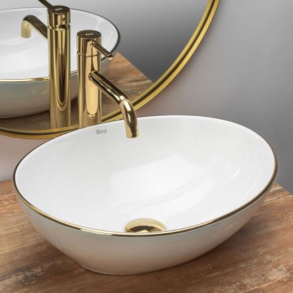 REA-U3287 - SOFIA Countertop Basin 34.5 x 41 cm Ceramic/Glossy White/Gold