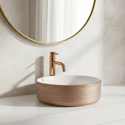 REA-U3303 - SAMI Countertop Basin Ø 37 cm, ceramic / white / gold