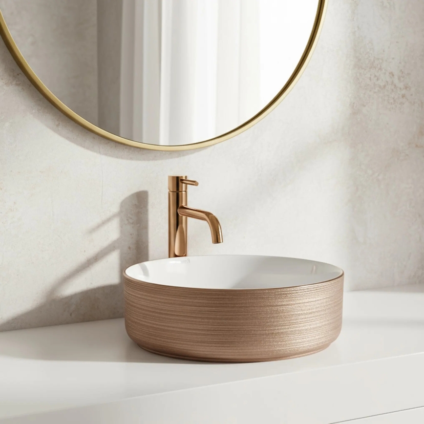 REA-U3303 - SAMI Countertop Basin Ø 37 cm, ceramic / white / gold