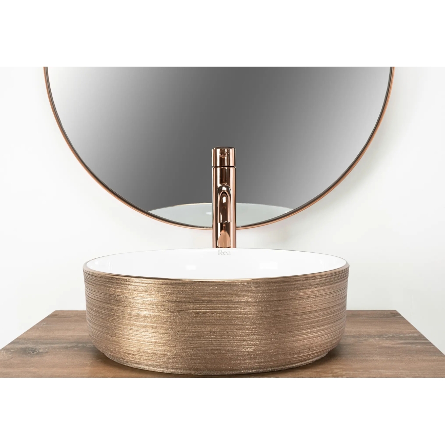 REA-U3303 - SAMI Countertop Basin Ø 37 cm, ceramic / white / gold