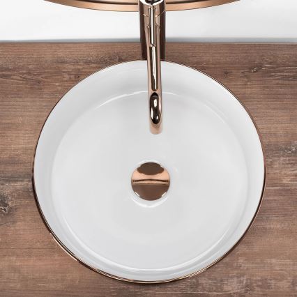 REA-U3303 - SAMI Countertop Basin Ø 37 cm, ceramic / white / gold