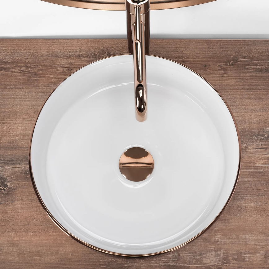 REA-U3303 - SAMI Countertop Basin Ø 37 cm, ceramic / white / gold