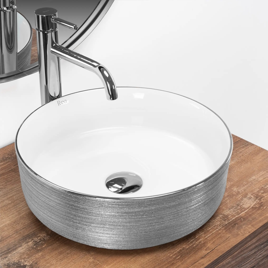 REA-U3304 - SAMI countertop basin Ø 36 cm, ceramic/white/silver