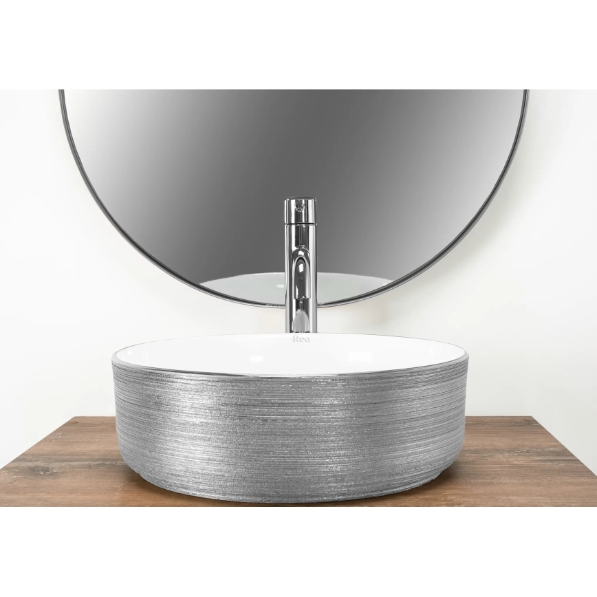 REA-U3304 - SAMI countertop basin Ø 36 cm, ceramic/white/silver
