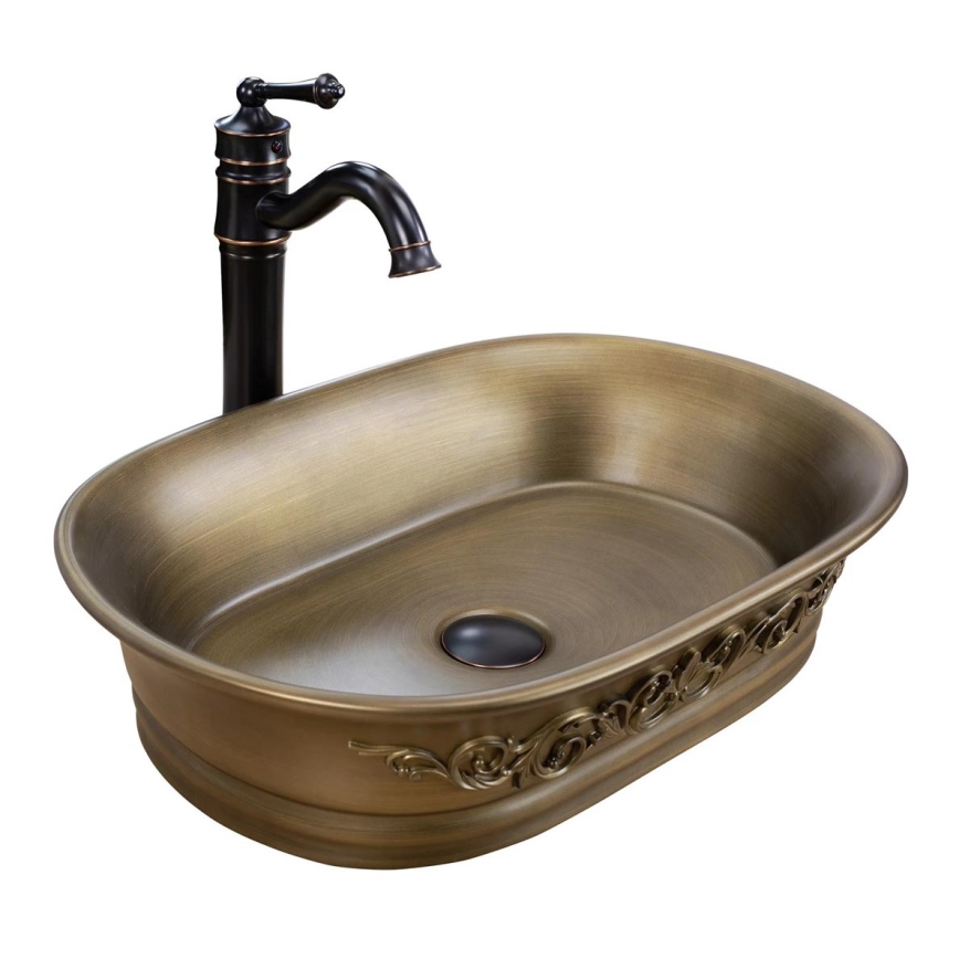 REA-U3305 - WILMA RUSTIC Countertop Washbasin 38x55 cm, Ceramic/Copper