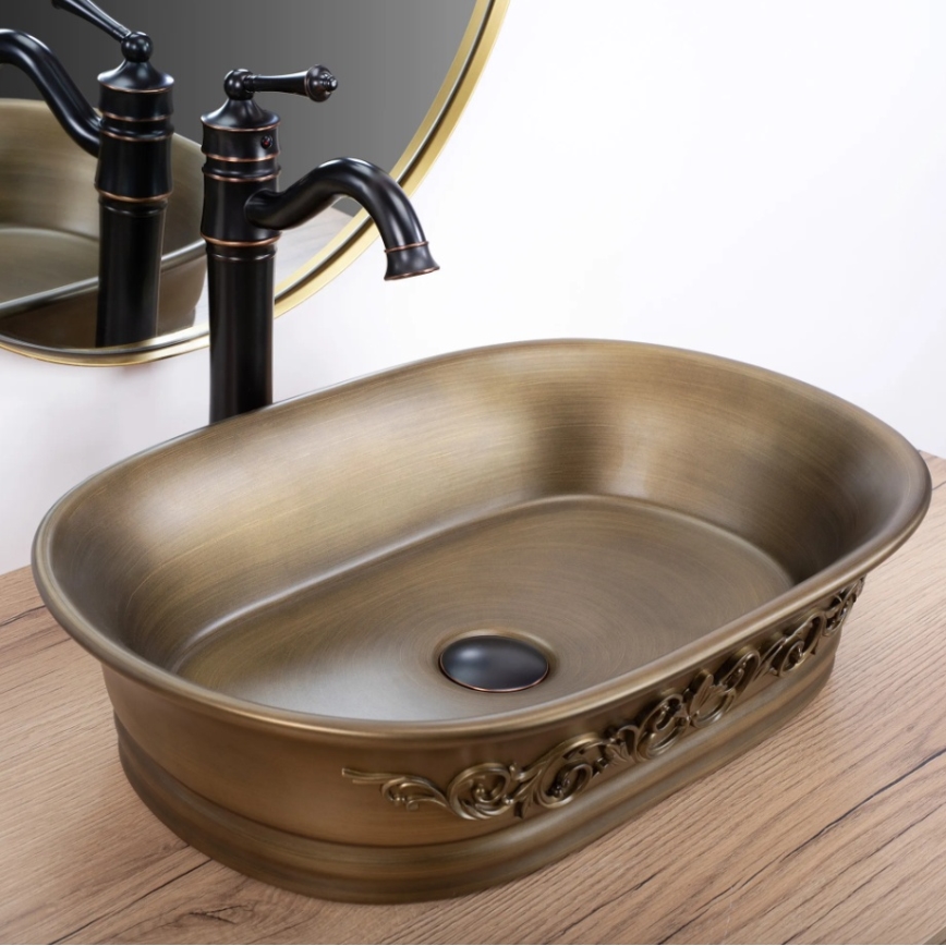 REA-U3305 - WILMA RUSTIC Countertop Washbasin 38x55 cm, Ceramic/Copper