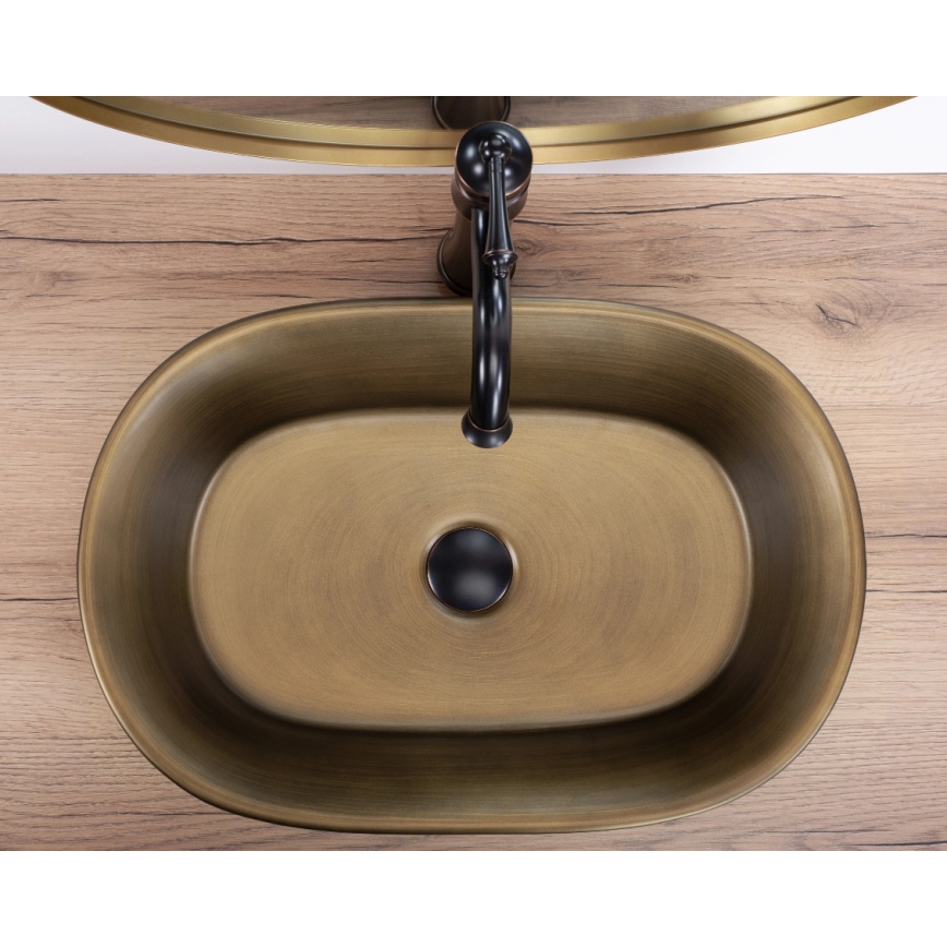 REA-U3305 - WILMA RUSTIC Countertop Washbasin 38x55 cm, Ceramic/Copper