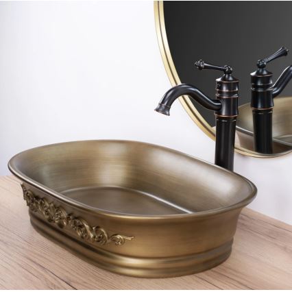REA-U3305 - WILMA RUSTIC Countertop Washbasin 38x55 cm, Ceramic/Copper