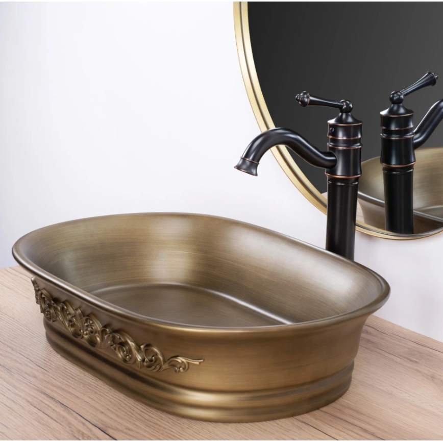 REA-U3305 - WILMA RUSTIC Countertop Washbasin 38x55 cm, Ceramic/Copper