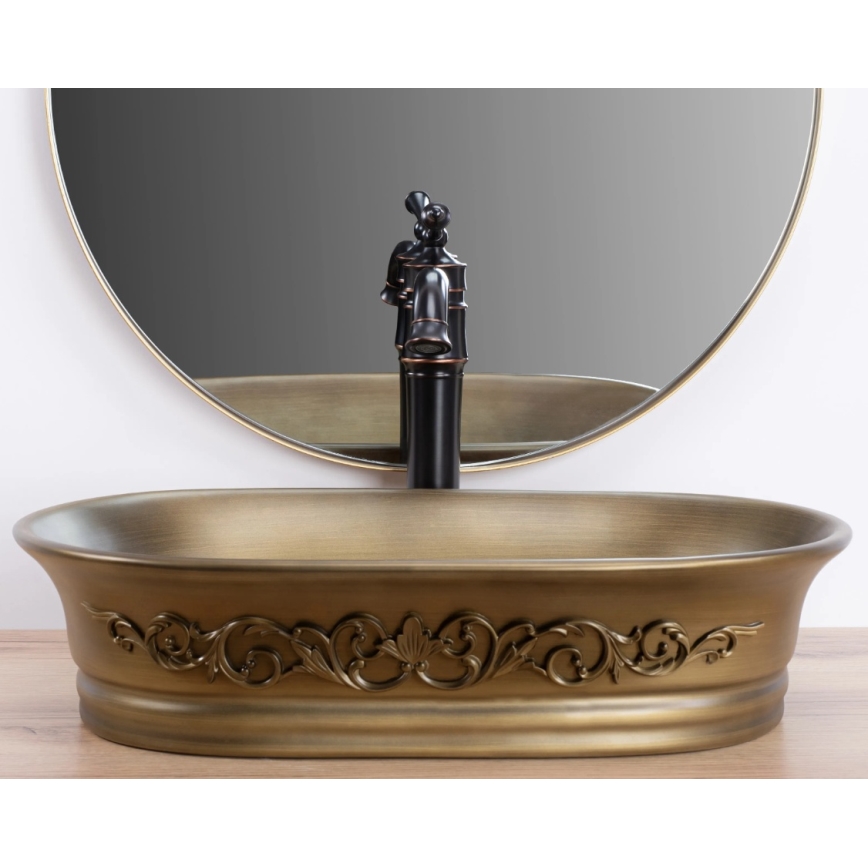 REA-U3305 - WILMA RUSTIC Countertop Washbasin 38x55 cm, Ceramic/Copper