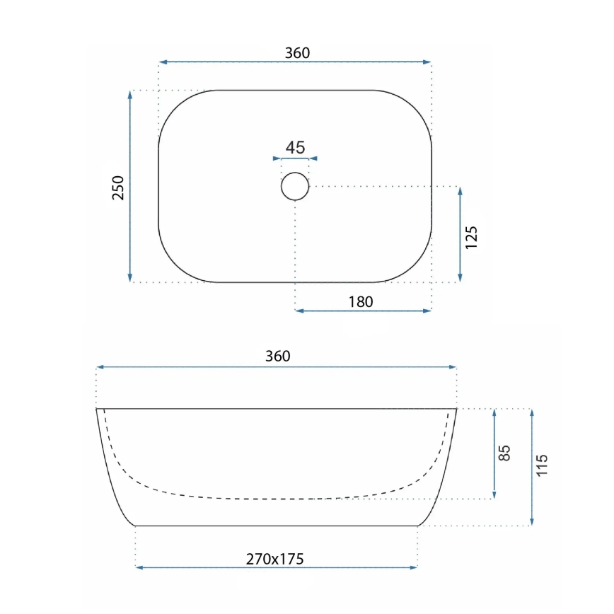 REA-U3321 - Countertop washbasin BELINDA MINI 25x36 cm ceramic/grey/stone-effect