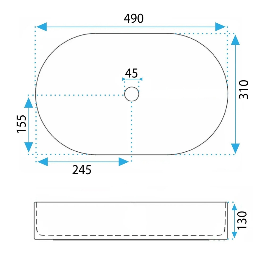 REA-U3535 - VANDA countertop basin 31x49 cm, ceramic/dark blue