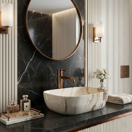 REA-U3601 - Countertop washbasin BELINDA 33x46,5 cm ceramic/beige/stone-effect