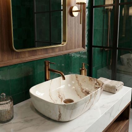 REA-U3601 - Countertop washbasin BELINDA 33x46,5 cm ceramic/beige/stone-effect