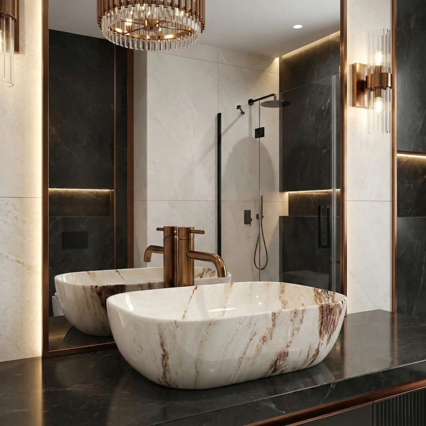 REA-U3601 - Countertop washbasin BELINDA 33x46,5 cm ceramic/beige/stone-effect