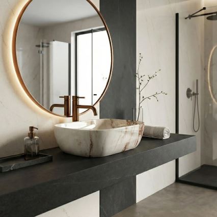 REA-U3601 - Countertop washbasin BELINDA 33x46,5 cm ceramic/beige/stone-effect