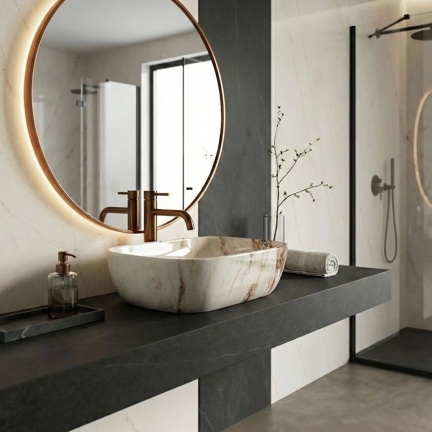 REA-U3601 - Countertop washbasin BELINDA 33x46,5 cm ceramic/beige/stone-effect