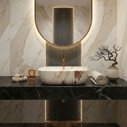 REA-U3601 - Countertop washbasin BELINDA 33x46,5 cm ceramic/beige/stone-effect