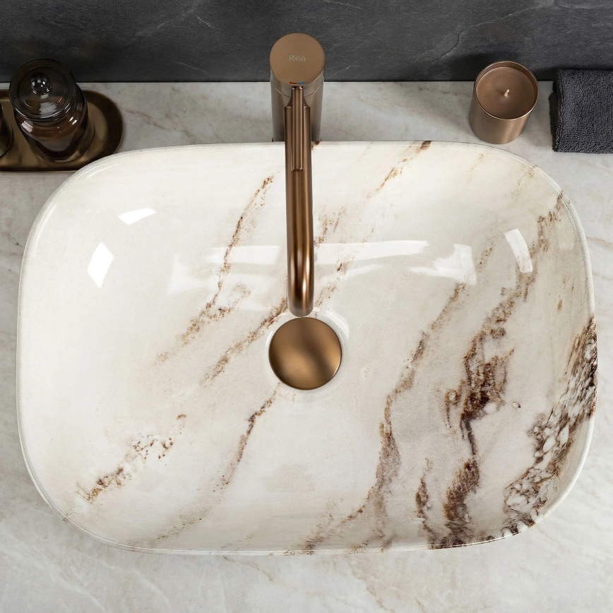 REA-U3601 - Countertop washbasin BELINDA 33x46,5 cm ceramic/beige/stone-effect
