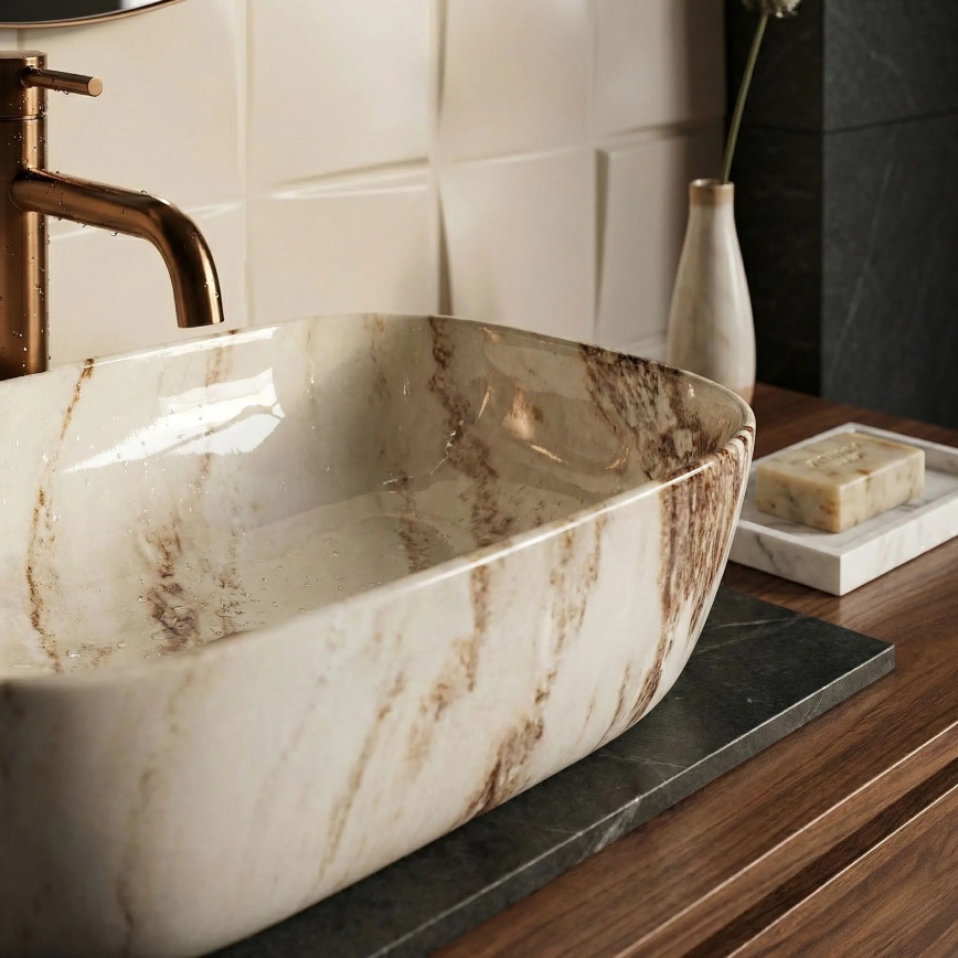 REA-U3601 - Countertop washbasin BELINDA 33x46,5 cm ceramic/beige/stone-effect