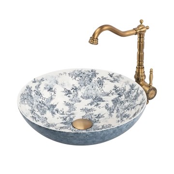 REA-U3608 - JULIANA 40 cm Countertop Basin, Ceramic, White/Blue