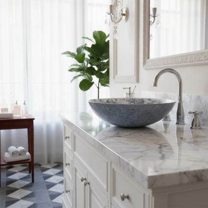 REA-U3608 - JULIANA 40 cm Countertop Basin, Ceramic, White/Blue