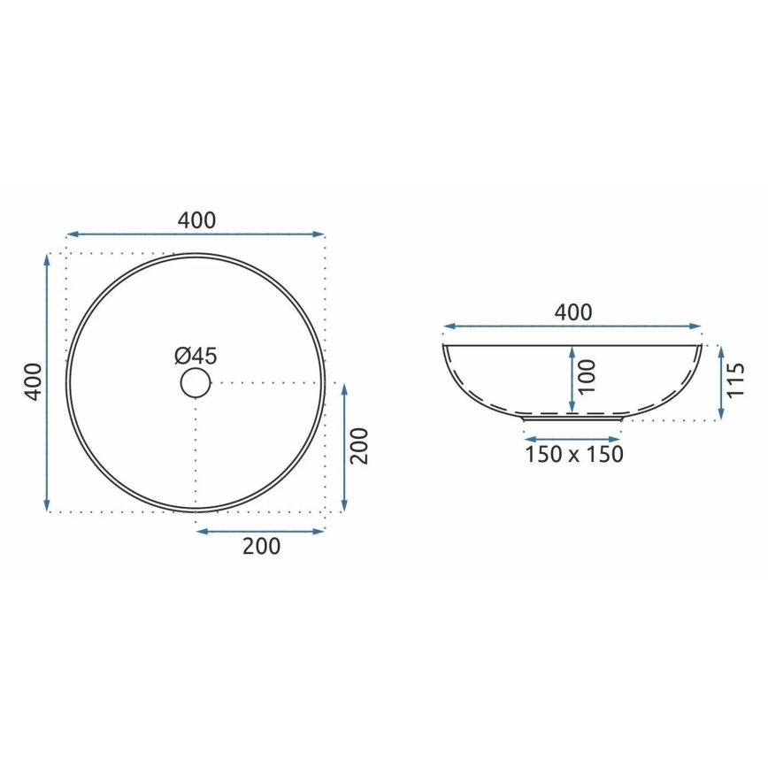 REA-U3608 - JULIANA 40 cm Countertop Basin, Ceramic, White/Blue
