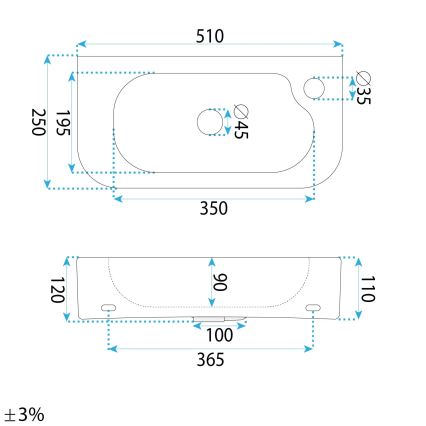 REA-U3610 - ODETTA countertop/wall-mounted washbasin 25x51 cm ceramic/glossy white