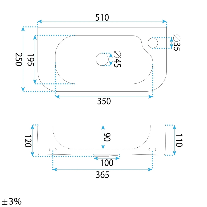 REA-U3610 - ODETTA countertop/wall-mounted washbasin 25x51 cm ceramic/glossy white