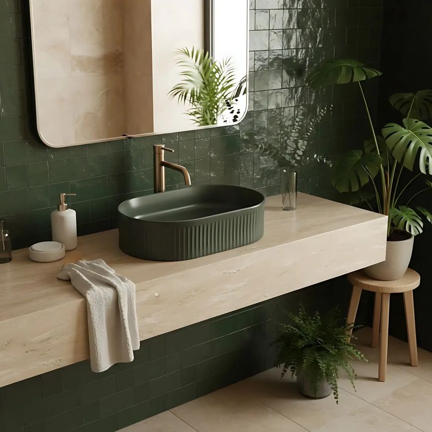 REA-U3611 - VANDA countertop basin 31x49 cm, ceramic/dark green